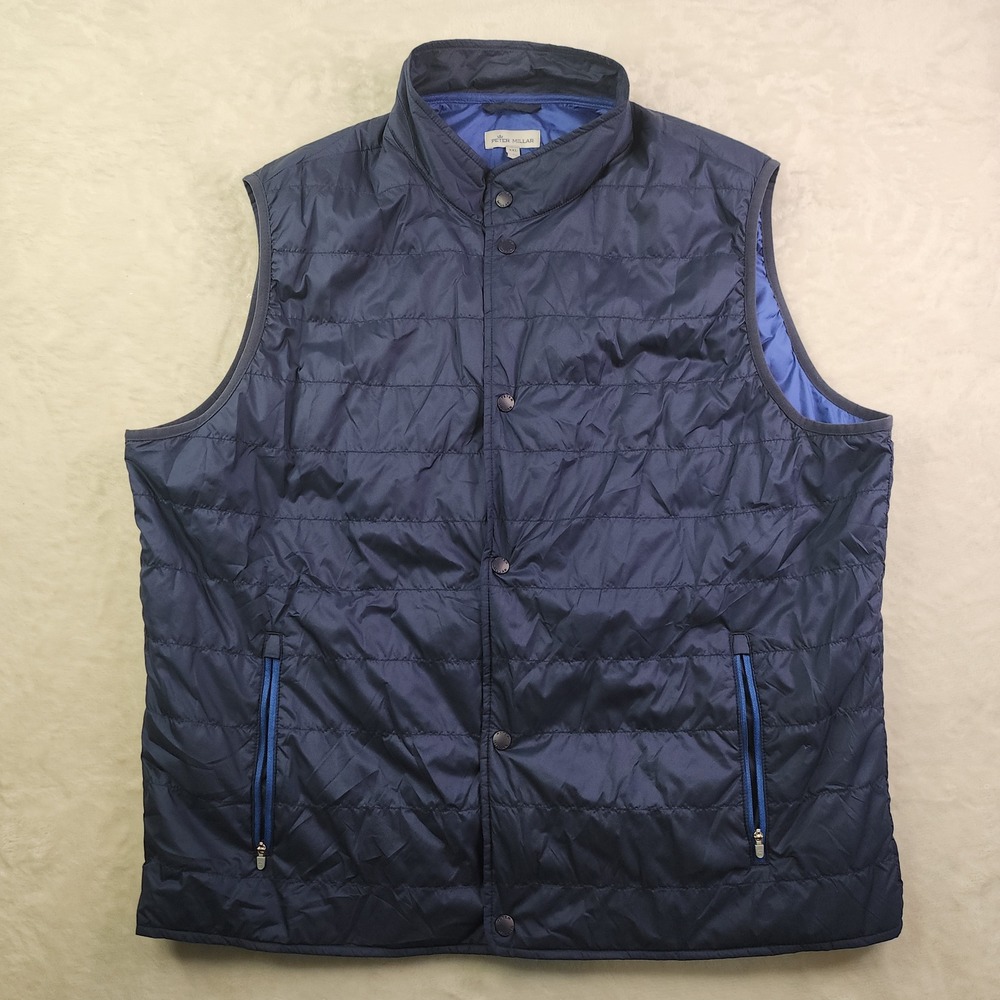 Peter Millar Hyperlight Quilted Vest Mens XXL 2XL Navy Blue Stand Up Collar